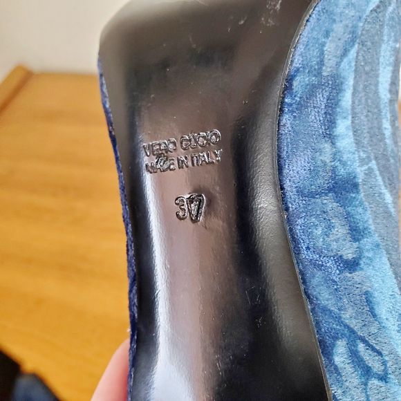 Antonia Sautter Collection Blue Velvet Damask Print Heels Shoes Handmade SZ 37 - Picture 8 of 12